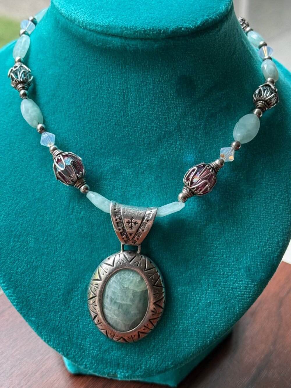 Carolyn Pollack Relios Sterling Silver and Milky Aquamarine Pendant Necklace